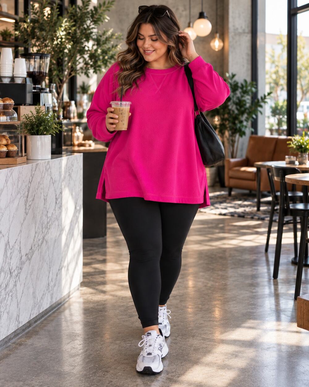 Danskin Now 1X Hot Pink Fleece Pullover Sweatshirt Tunic Top